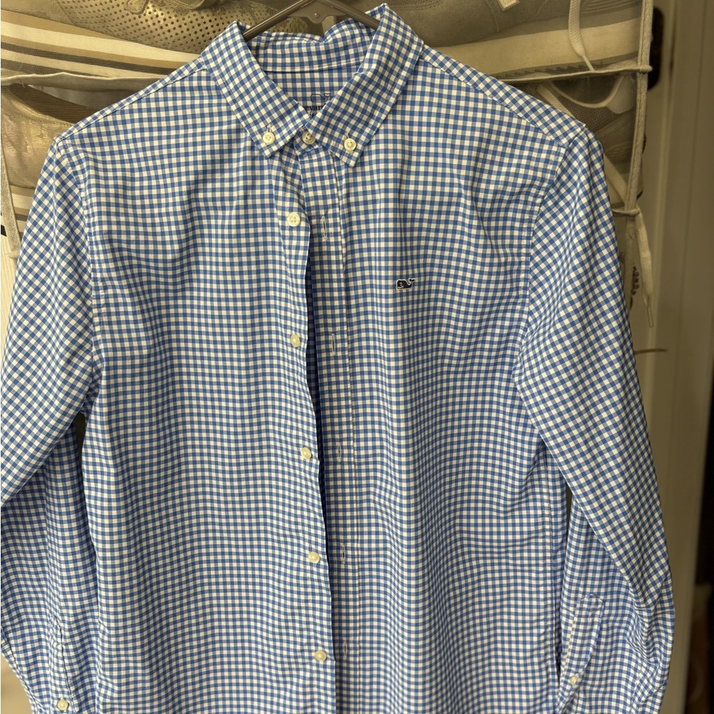 Vineyard Vines Blue and White Checkered Men's Shirt